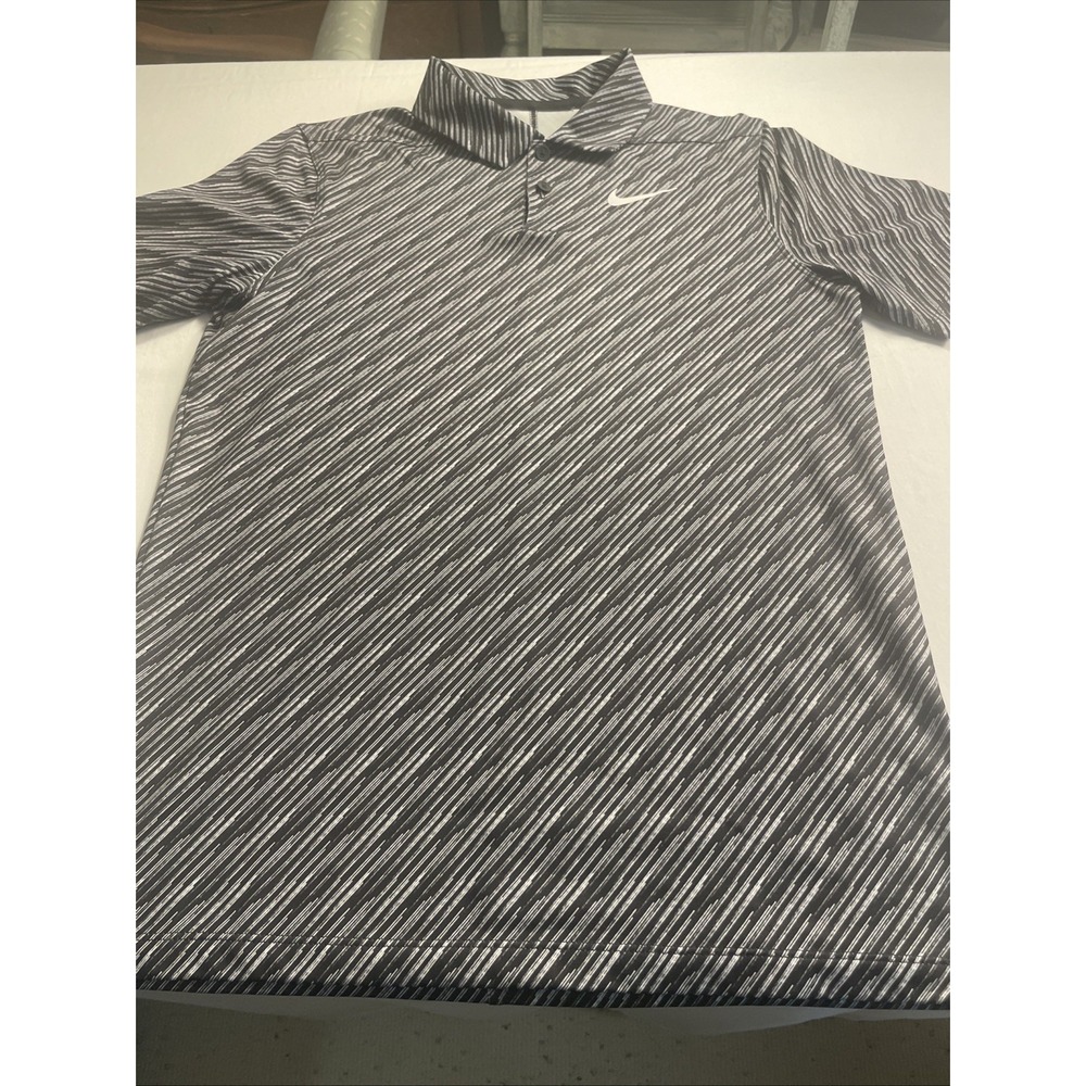 Women's Nike Dry Fit Golf Polo Size Large Black And White Stripe Diagonal